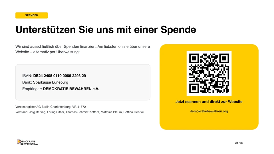 Folie 34: Unterstützen Sie uns mit einer Spende